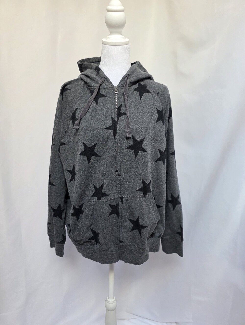 Torrid Size 1 Gray Black Star Print Full Zip Hooded Sweatshirt Hoodie